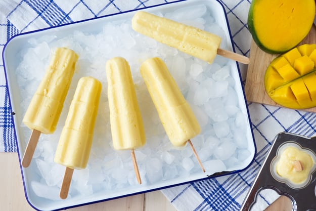 Delicious Mango & Yogurt popsicles. The kids love this for lunch and as an after school snack. 